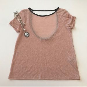 Alice + Olivia dusty rose leather trim tee Small